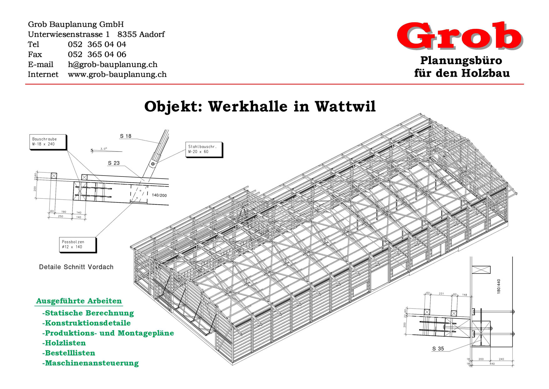 Holzbauplanung Werkhalle in Wattwil